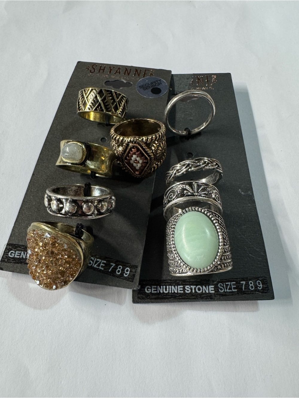 Shyanne Mixed Metal Ring Set with Mint Green and Gold Druzy Accents